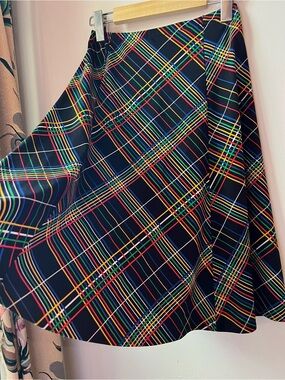 80s Handmade Black & Plaid A-Line Skirt